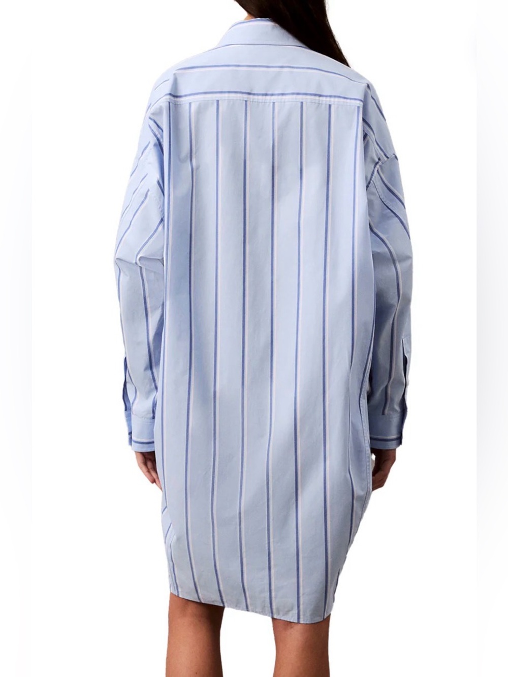 New 💙Calvin Klein Light Blue and Navy Striped Shirt Dress size L - Picture 3 of 14